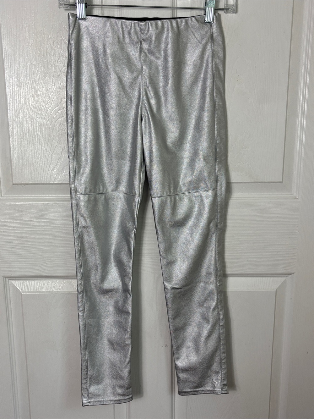 NEW NWT H&M Girls Metallic Silver Faux Leather Pull On Leggings size 11-12 youth